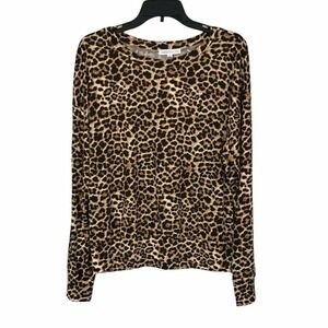 Socialite Womens Brown Leopard Long Sleeve Soft Casual Blouse Top Size S…